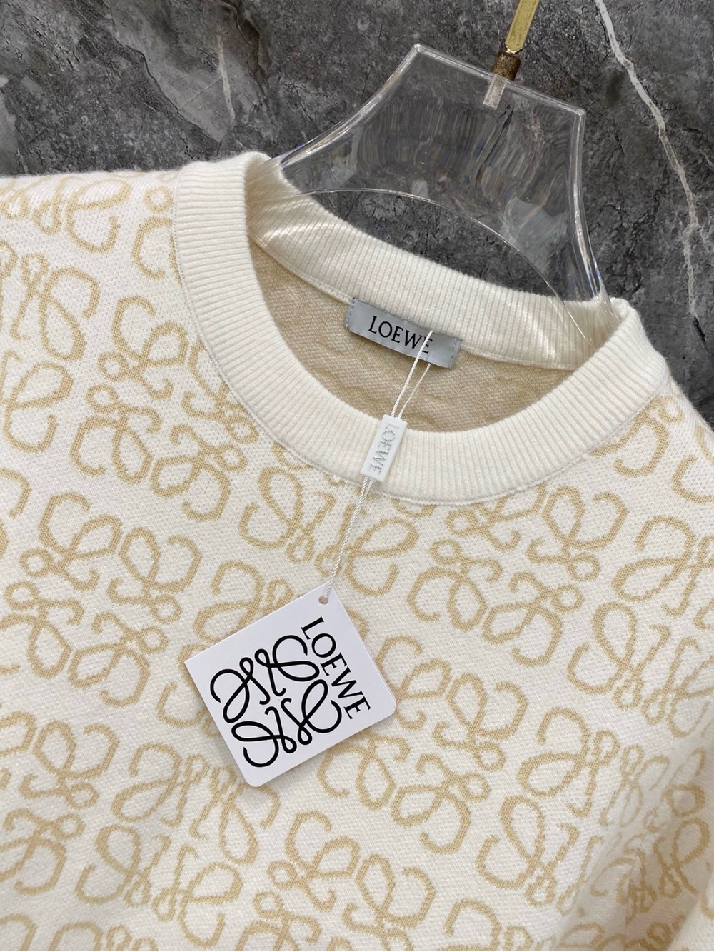Loewe Cream and Beige Anagram-Jacquard Sweater - Picture 3 of 8